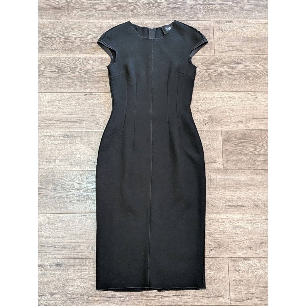 D&G Dolce & Gabbana Black Virgin Wool Cap Sleeve Sheath Dress SD0992 Size 40